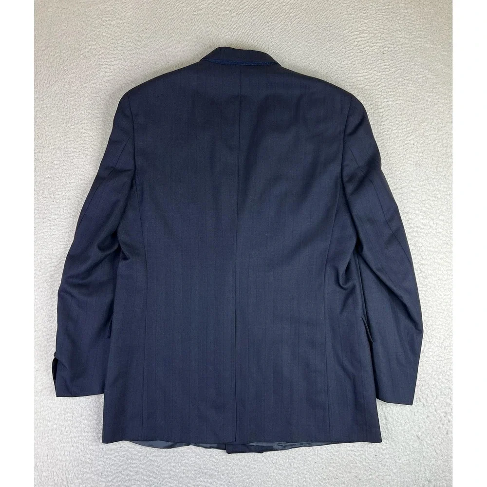 Nordstrom Suit Jacket Mens 43L Blue Stripe Wool Double Breasted USA